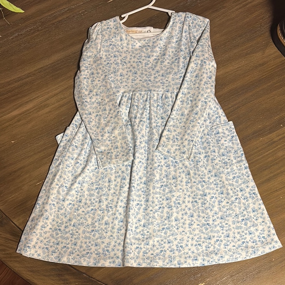 Girls Floral Long Sleeve Dress in Light Blue